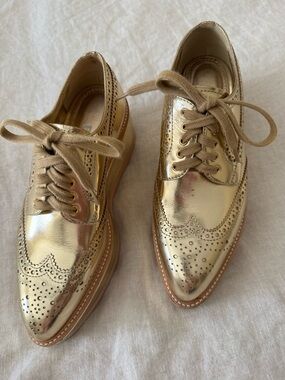 Prada Metallic Gold Leather Oxford Platform